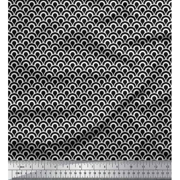 Soimoi Black Cotton Duck Fabric Scales Geometric Fabric Prints By Yard 42 Inch Wide