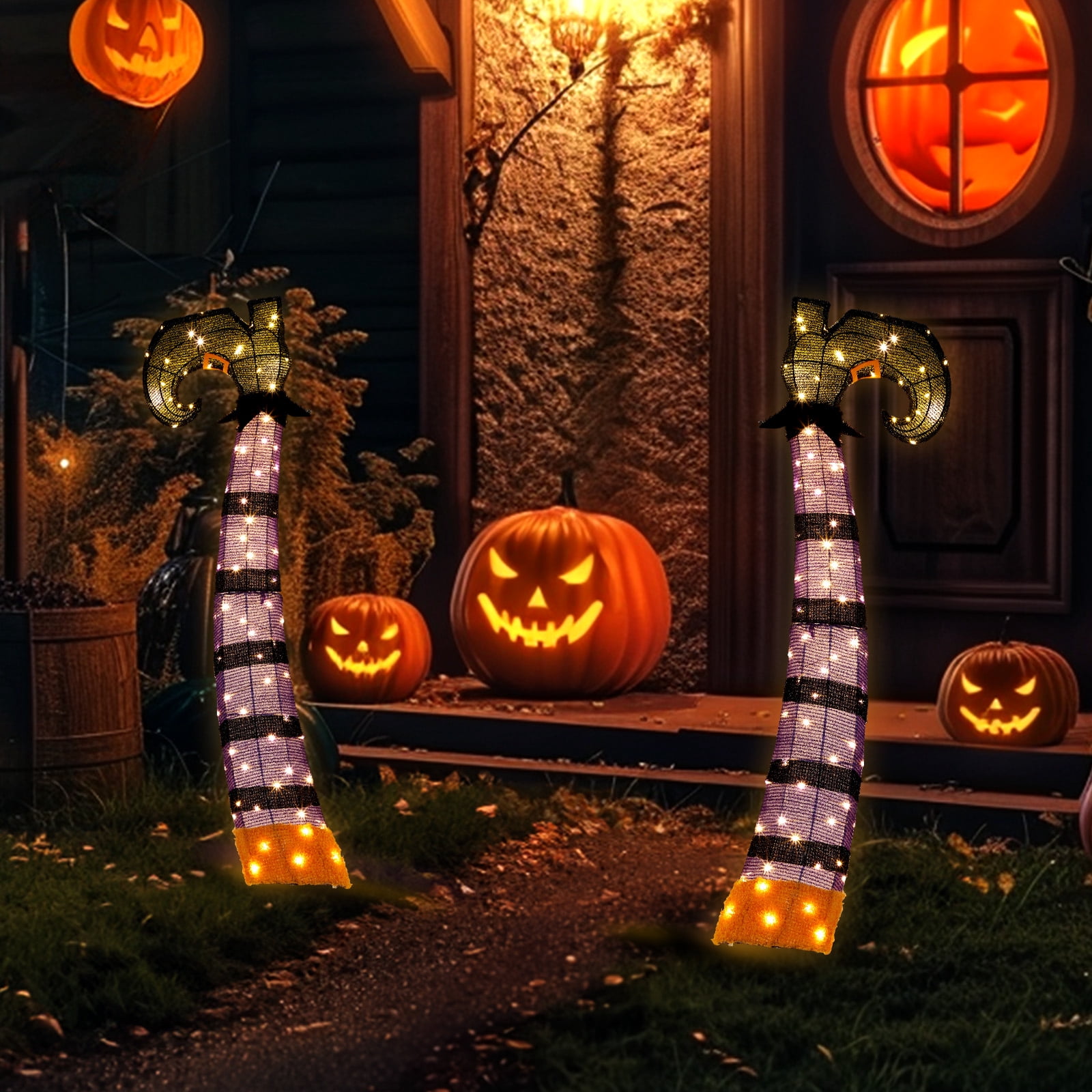 4ft 2D Witch Legs Outdoor Halloween Decorations with 160 LED Lights Festive Outdoor Halloween Decorations Easy Assembly Storage