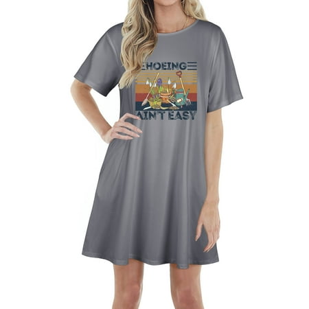 

MHL Women Hoeing Ain t Easy Letter Print Round Neck Short Sleeve Nightdress
