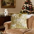 thumbnail image 2 of Cinvoph 18"x18" Velvet Throw Pillow Covers Soft Bow Cushion Cases Christmas New Year Holiday Decor, Decorative Pillow Covers for Couch Sofa Chair Living Room, Warm Holiday Gatherings Decor Gold, 2 of 6