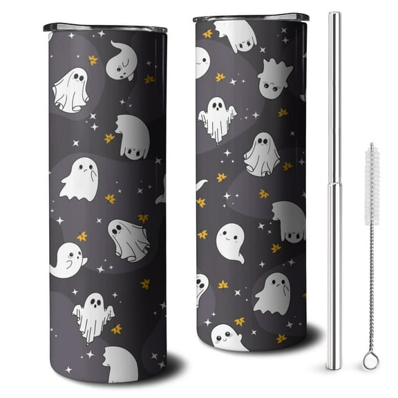 Pumpkin Halloween 20oz Skinny Tumbler with Straw - Spooky Vintage Design Insulated Drinkware