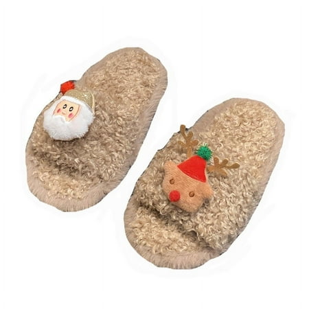 

YTIANH Women Christmas Slippers -On Memory Foam Anti-Skid House Shoes Cute Fuzzy Warm Gifts (Khaki 9-10 Years)