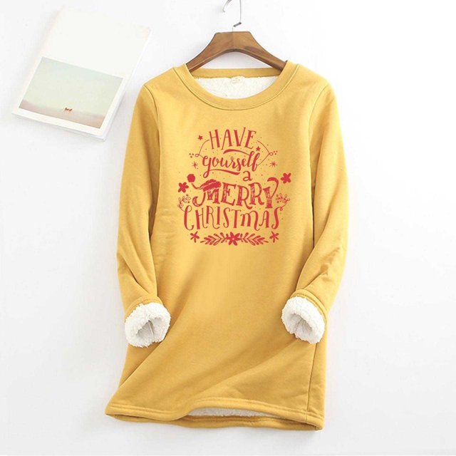 Vêtements d'Hiver pour Femmes Mode Noël Impression Manches Régulières Hiver Ample Vacances Décontracté Manches Col Rond Chemise Hauts Tenues Femmes Hiver en Solde