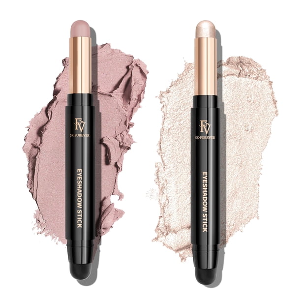 FV Sombra de ojos impermeable Duo Stick Crema de larga duración Sombra de ojos Juegos de maquillaje Lápiz de sombra de ojos de alta pigmentación con acabado mate y brillante Aspecto natural (rosa y pe