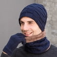 thumbnail image 2 of Babibeauty Men's Winter Warm Three-Piece Men's Scarf Fleece Winter Hat Windproof Knitted Bomber Hats Gloves Scarf Hat, 2 of 5