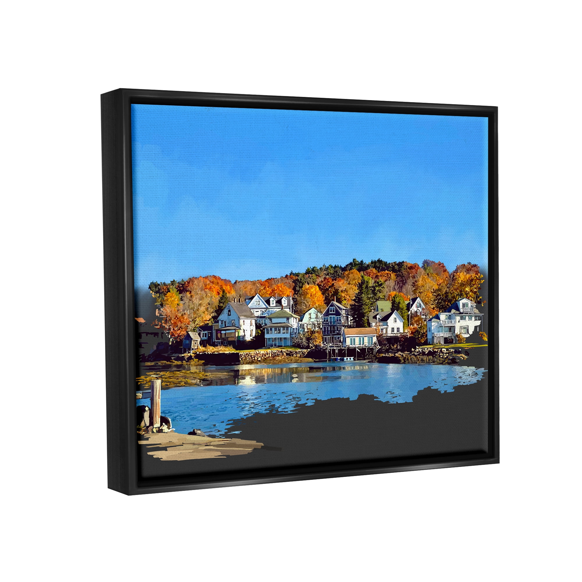 Stupell Industries Autumn Lake Dock Foliage Town & City Photography Black Floater Framed Art Print Wall Art
