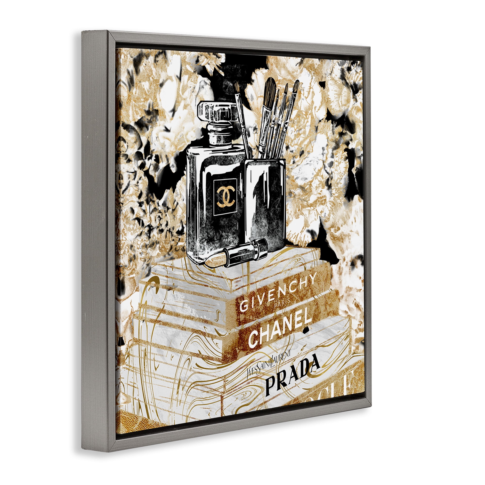 Stupell Industries Glam Designer Fashion Books Beauty & Fashion Painting Gray Floater Framed Canvas Art Print Wall Art, 18 x 18
