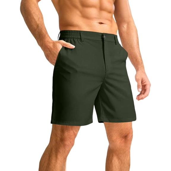 Domzle Men's Casual Golf Shorts Lightweight Stretch Quick-Dry Shorts for Hiking Work with Pockets Army Green S