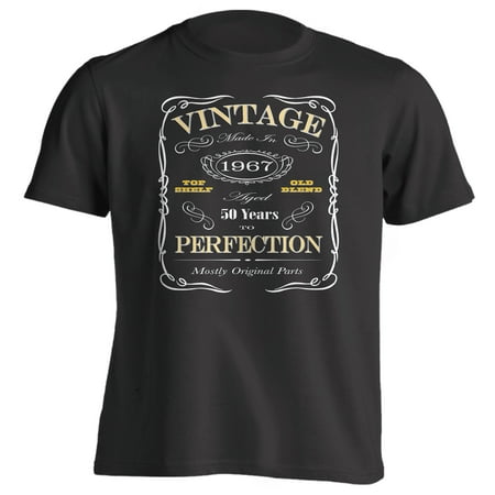 50th Birthday Gift T-Shirt - Born In 1967 - Vintage Aged 50 Years To Perfection - Short Sleeve - Mens - Black - Medium T Shirt - (2017