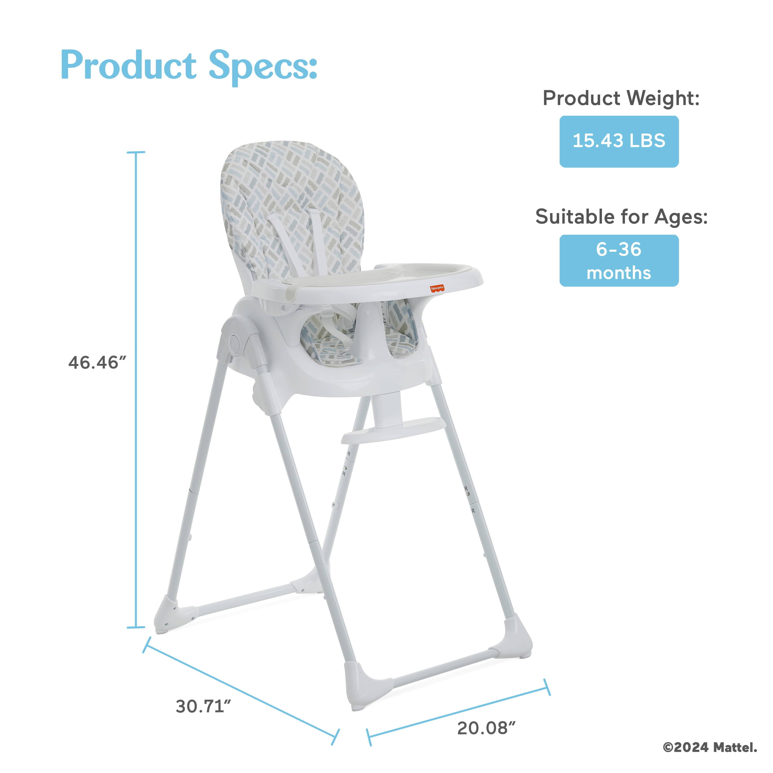 Fisher Price Tiny Bites Highchair by Dream On Me, Cloud Gray