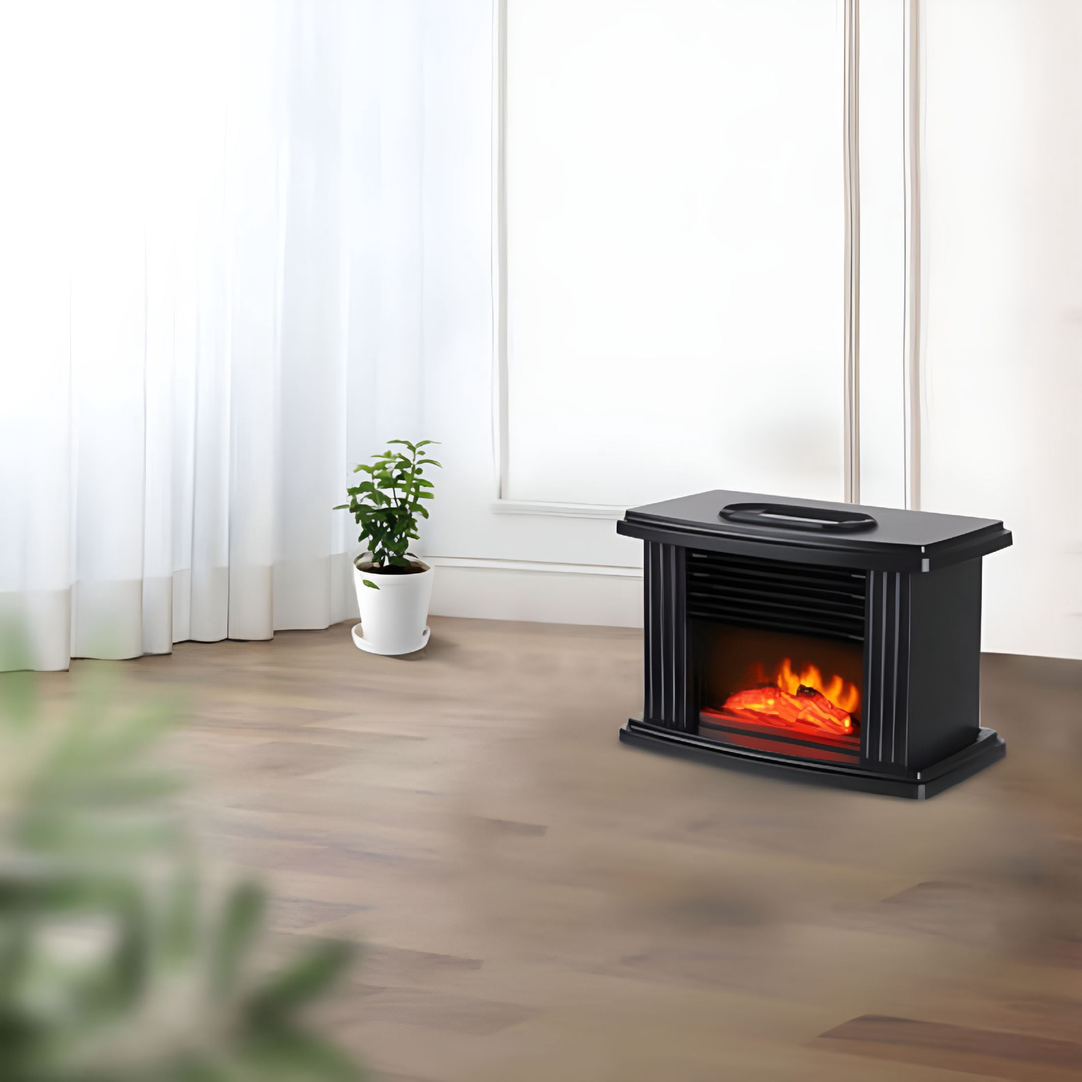 HIBIBUD 1000W Electric Fireplace Standing Space Heater Stove 3D Flame Log Burner