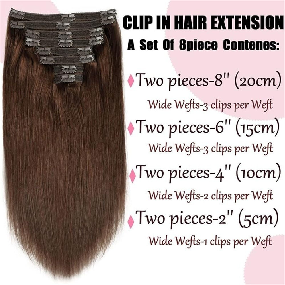 Human Hair Clip in Hair Extensions, #4 Brown Color 8Pcs 120g Straight Hair Clip in Hair Extensions Double Weft  Real Remy Human Hair Clip Ins