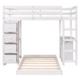 thumbnail image 5 of Twin over Twin Size Bunk Bed with Built-in Desk and 4 Storage Drawers, Solid Wood Bunk Bed Frame with Open Shelves and Full-length Guardrails, Space Saving Bunk Beds for Kids Boys Girls Bedroom, White, 5 of 7