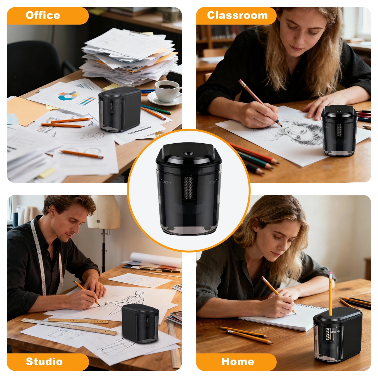 JILhome Heavy-Duty Electric Pencil Sharpener, Helical Blade Pencil Sharpener, Auto Stop Pencil Sharpener for No.2/Colored Pencils(6-8mm), Plug In Pencil Sharpener for Home, Office, Teacher, Black