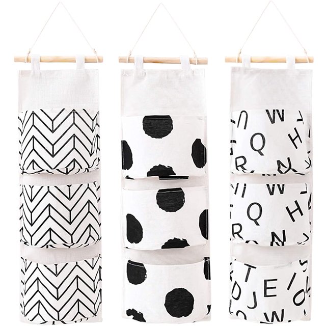 bolsas de almacenamiento para colgar en la pared del armario, tela de lino de primera calidad sobre el organizador de la puerta, bolsas de almacenamiento para colgar con 3 bolsillos para el baño del dormitorio, impermeable y elegante (estilo actualizado) BANYUO Electrónica