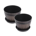 thumbnail image 4 of 2pcs/sold 7.6 Inches [pot + Tray] [outer Diameter 19cm] Planting Flower Pot, Bottom Leakage Hole Design, Resin Material, Simple Vertical Stripes, Anti-barrel Design, 4 of 8