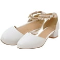 thumbnail image 6 of Leozcaa Girls Dress Shoes Closed Toe Chunky High Heels Pearl Ankle Strap Wedding Party Pump Shoes Pink, 6 of 9