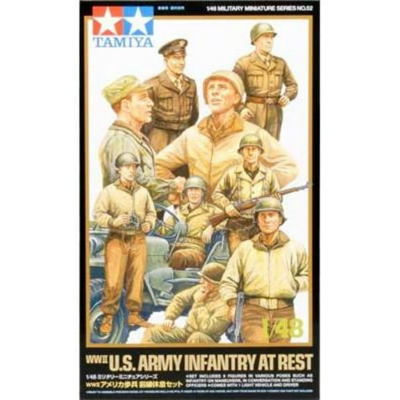 TAM32552 - 1/48 Tamiya WWII US Infantry at Rest (9) & Jeep