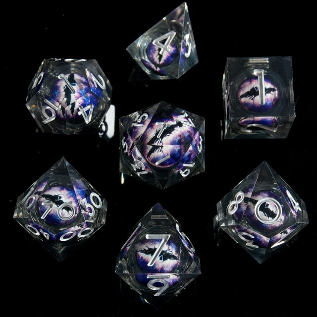 Fugacity Dnd Juego de dados con núcleo líquido hecho a mano con borde afilado, 7 piezas de dados de resina, mazmorras y dragones, juego de dados poliédricos D&D con estuche de regalo para juegos de me