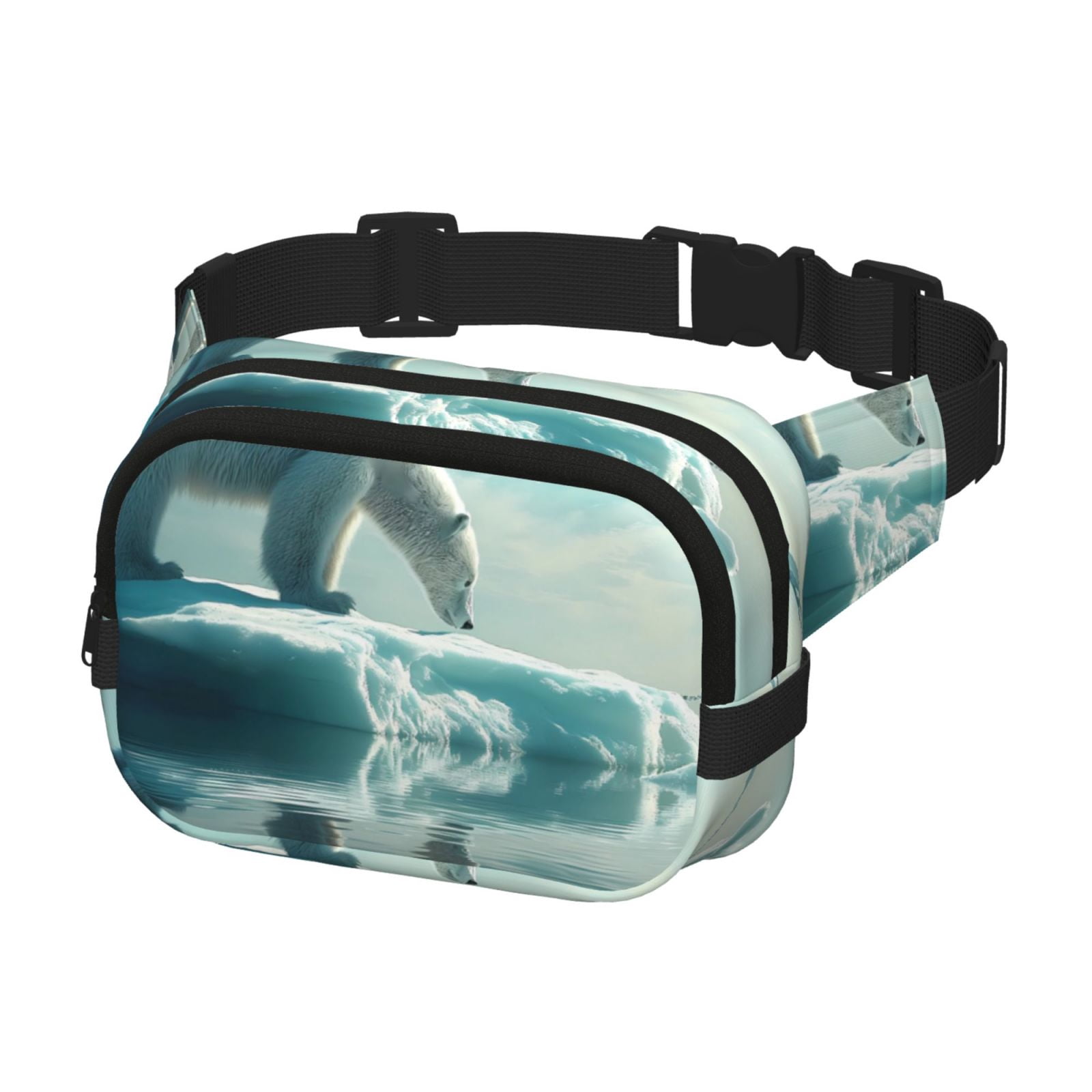 Picia Polar Bear On Iceberg Print Square Double-Layer Waist Bag Mini Adjustable Waist Belt Bag Exercise Running Travel Hiking