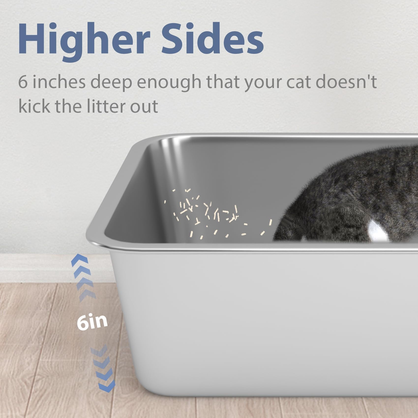 Stainless Steel Litter Box - Cat Easy To Clean  Never Absorbs Odor Stains Or Rusts (17.7" L X 13.5" W 6" H)