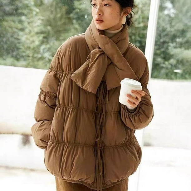 Abrigos de plumon para mujer chaqueta acolchada de invierno nueva estilo coreano retro con bufanda suelta prendas de vestir exteriores cuello redondo gruesos calidos para nieve chaquetas co Bodega Aur...