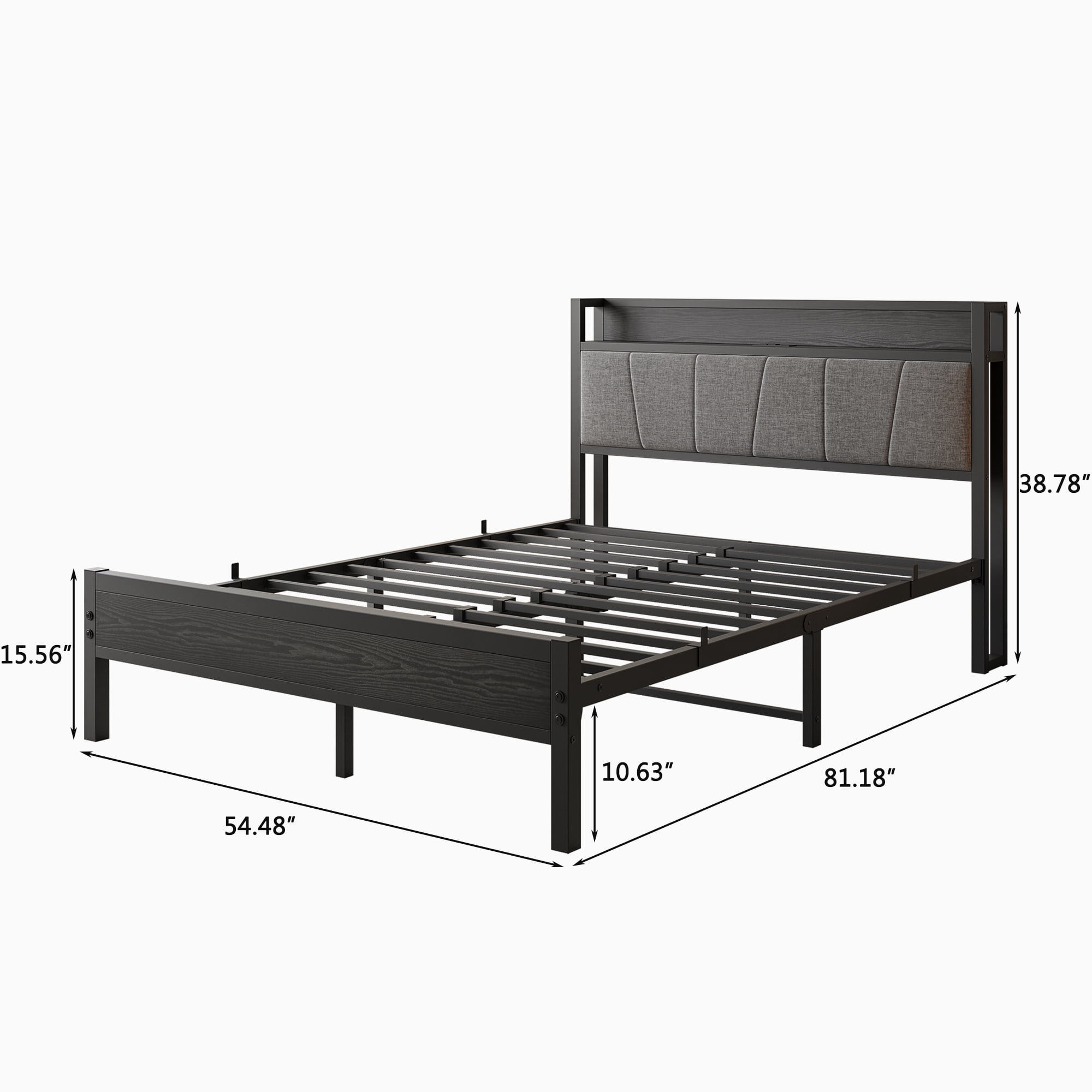 MAYEERTY Noise-Free Full Bed Frame: Storage Headboard, Charging Station & Easy Assembly​