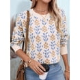 thumbnail image 5 of Female Long Sleeve Crewneck Sweater Fall Printed Cute Oversized Knitted Pullover Tops Trendy Clothes Apricot S, 5 of 9