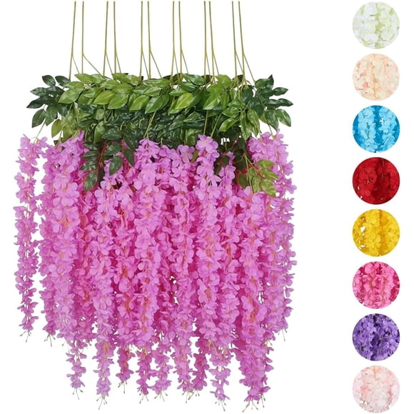 Flores Artificiales De Decoracion Glicina Colgantes De Wisteria para Jardín Exterior Hogar Fiesta Boda Plantas Artificiales Decorativas Flores Artificiales Realistas (Fiusha 12 Piezas)