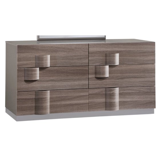 Global Furniture Adel 6 Drawer Dresser & Mirror in High Gloss Grey