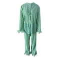thumbnail image 4 of XIYON Women's Pajama Set Elegant Pajama With Trim Long Sleeve Stand Collar Top And Comfortable Pants For Sleepwear And Relaxation Comfortable, 4 of 4