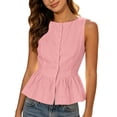 thumbnail image 3 of ClodeEU Women's Cute Crew Neck Sleeveless Button Peplum Blouse, Casual Slim Fitted Top Pink,Women's Plus L, 3 of 8