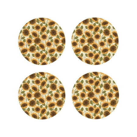 

Tideii Autumn Sunflowers for Leather Coasters 4 Pieces Anti-fouling and Anti-scalding Decorative Coasters Suitable for Restaurants Kitchens Coffee Shops-Round Shape