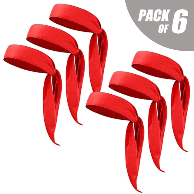 Lot de 6 Bandeaux Sportifs en Maille Ajustables - Rouge / Bandeaux Anti-Humidité à Séchage Rapide pour la Course, le Cyclisme, la Randonnée et les Activités de Plein Air / Taille Unique Convient à Tous les Hommes, Femmes, Garçons et Filles (45.3"x2.4")