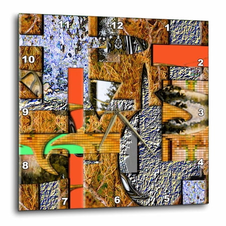 3drose, Orange, Yellow, Green and Chrome with Little Squares, Rectangles and Other Shapes, 10x10 Wall Clock