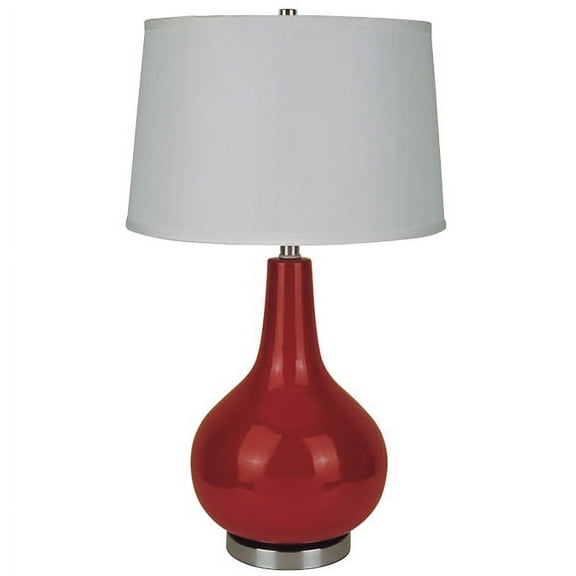 NEW Modern Design Brushed Steel, Red Body Base with White Fabric Shade, Socket Switch, 28" Table Lamp 6202