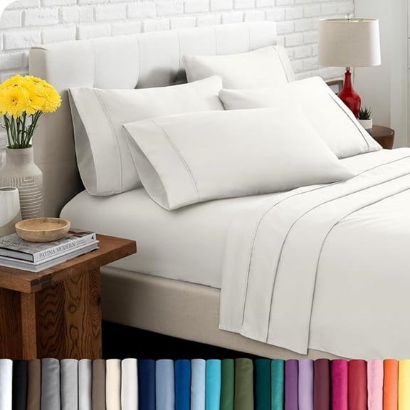 Hotel Luxury Queen Sheet Set, Extra Soft - 6 Piece Set - Deep Pockets - Easy Fit - Cooling & Breathable - Wrinkle, Fade, Stain Resistant - Includes 4 Pillowcases (Queen, Cream)