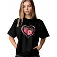 thumbnail image 1 of Camiseta de mujer, camisetas de manga corta, camisetas casuales, camiseta de cuello redondo con corazón de amor y fresa rosa para mujer, 1 of 8