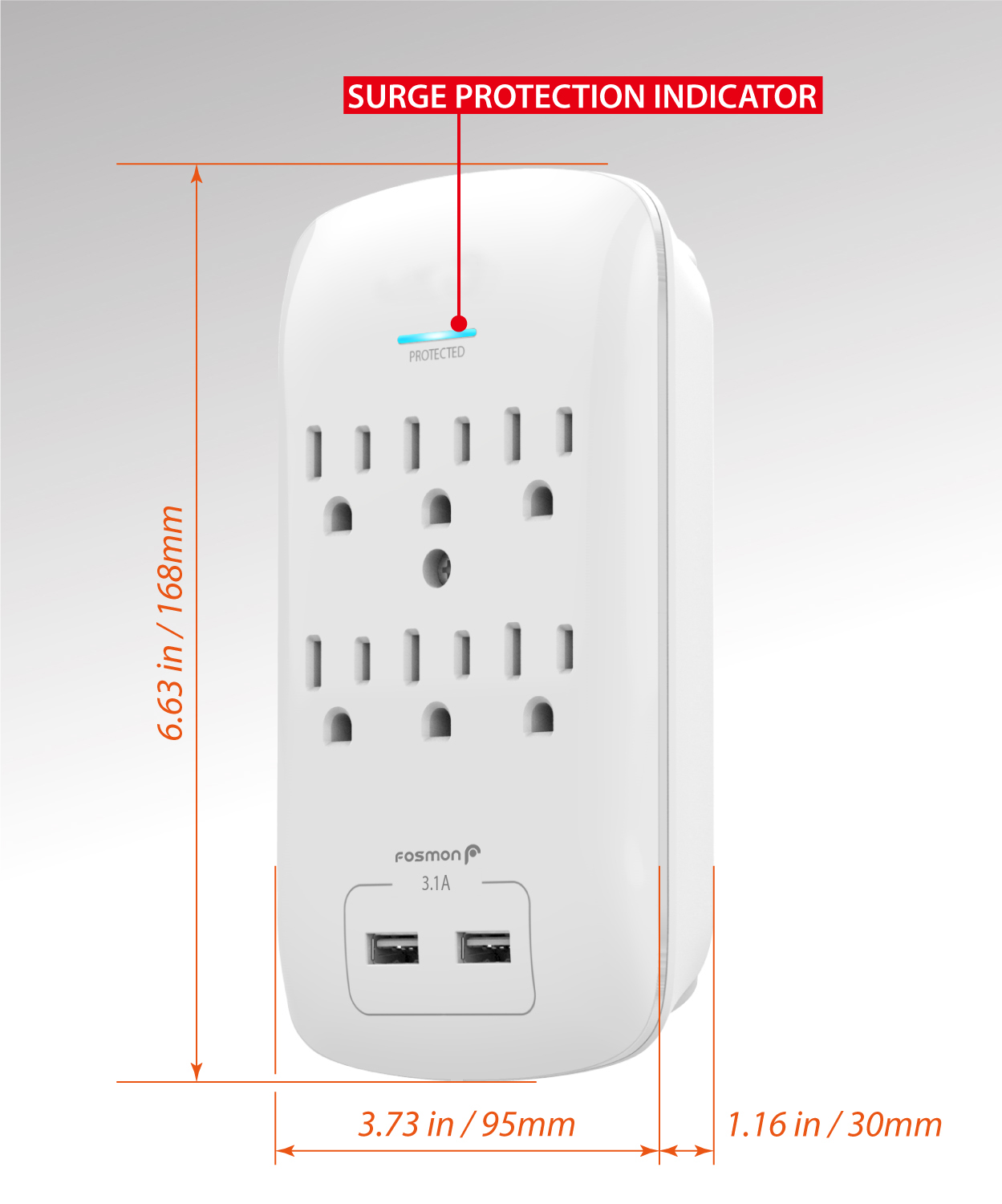 Fosmon 6 Outlet Surge Protector with 2 USB Ports photo 5