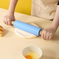 thumbnail image 2 of Silicone Rolling Pin Non Stick Surface Wooden Handle (Blue), 2 of 4