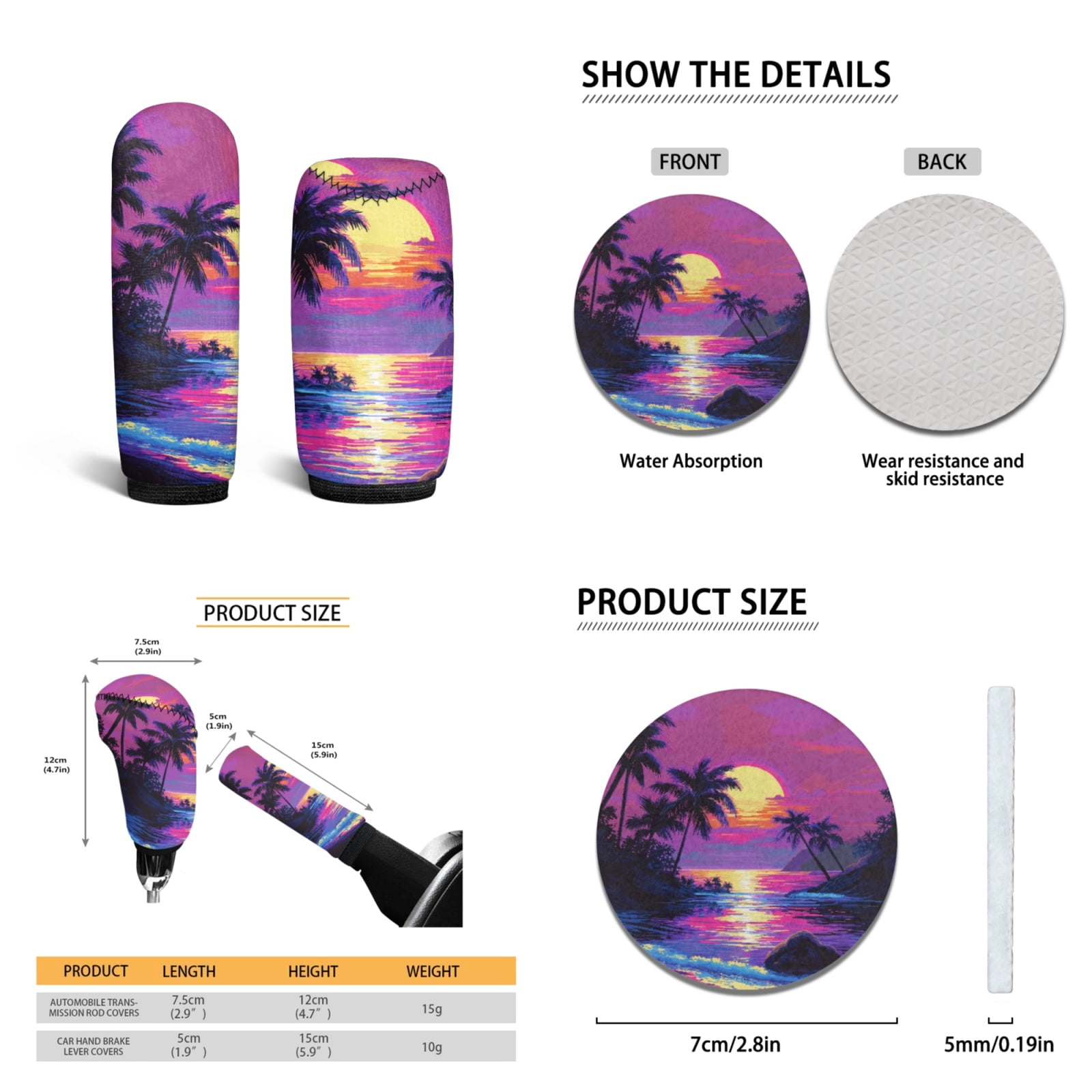 Yuyamidu Purple Sunset Car Seat Covers Full Set of 15 Seaside Steering Wheel Cover Seat Belt Cover Car Floor Mats Gear Shift Cover Cup Coasters, Easy to Install
