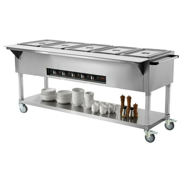 VEVOR 5-Pan Commercial Food Warmer - 20.6QT Electric Steam Table, 3750W, Stainless Steel Buffet Server with Lockable Wheels for Parties and Restaurants