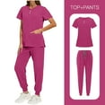 thumbnail image 2 of Scrubs Set for Women Medical Nurse Uniform Suit Stretch Classic V-Neck Top & Jogger Pants with Multi Pocket, Hot Pink S, 2 of 9