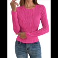 thumbnail image 1 of Blusa de Larga con Cuello Redondo para Mujer, Moda de Otoño 2025, Camiseta Básica de Punto Texturizado de Corte Entallado, Ropa Y2K Rosa Roja L, 1 of 8