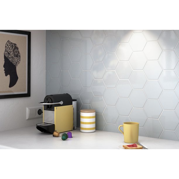 Hedron 4" x 5" Flat Hexagon Wall Tile in Sky Blue (5.38 SqFt/Ctn