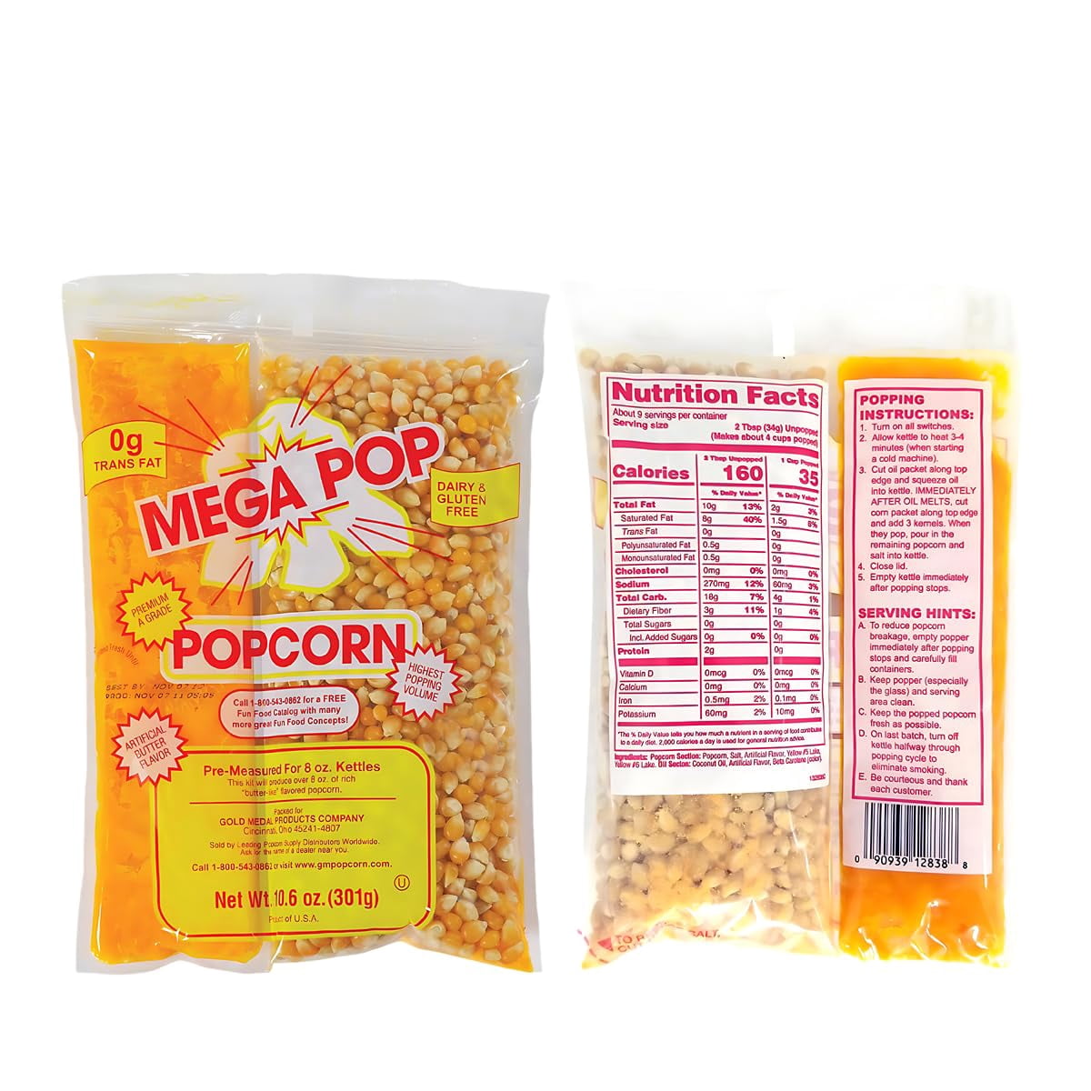 Premium A Grade Popcorn Kit - Mega Pop Popcorn, Oil and Salt - 10.6 Oz - Case of 24