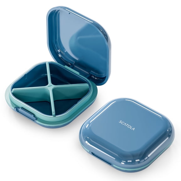 ONTERATE Portable Washable Four-a-day Pill Organizer with Removable Divider, Blue