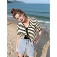 thumbnail image 3 of Women'S Stripe Tie Front Short Sleeve Crop Cardigan Shrug Sweater Top  S, 3 of 6