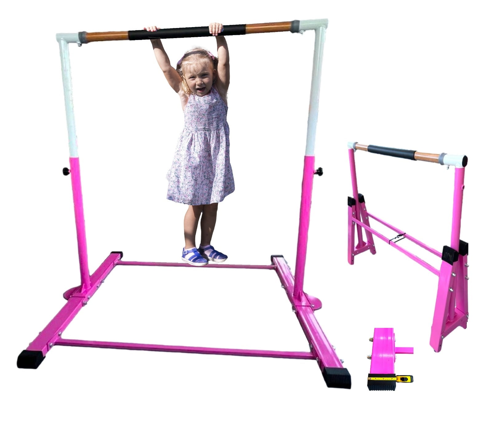 Athletic Bar Expandable Gymnastics Kip Bar for Kids with 6’x4’ Gymnastics  Mat and Cushioned Handrail, Height Adjustable 3 to 5 FT Horizontal Bar