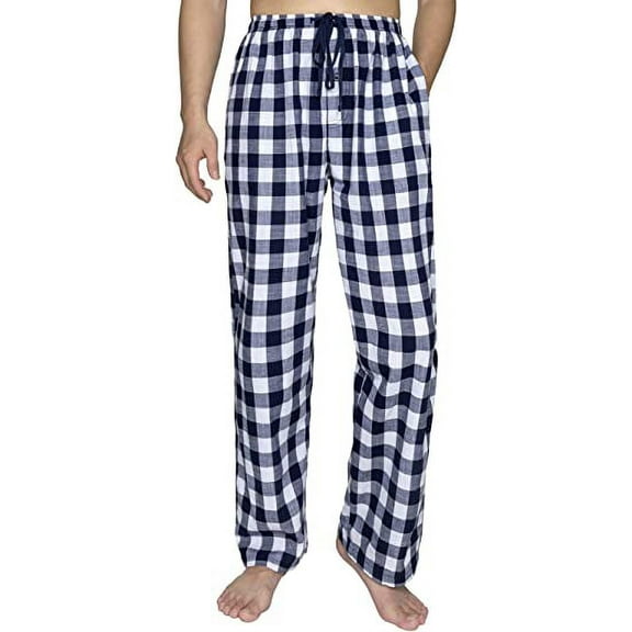 Bintangor Men's Pajama Pant 100% Woven Cotton Plaid Sleep Elastic Waistband Lounge Wear Long Pjs Navyblue/White M